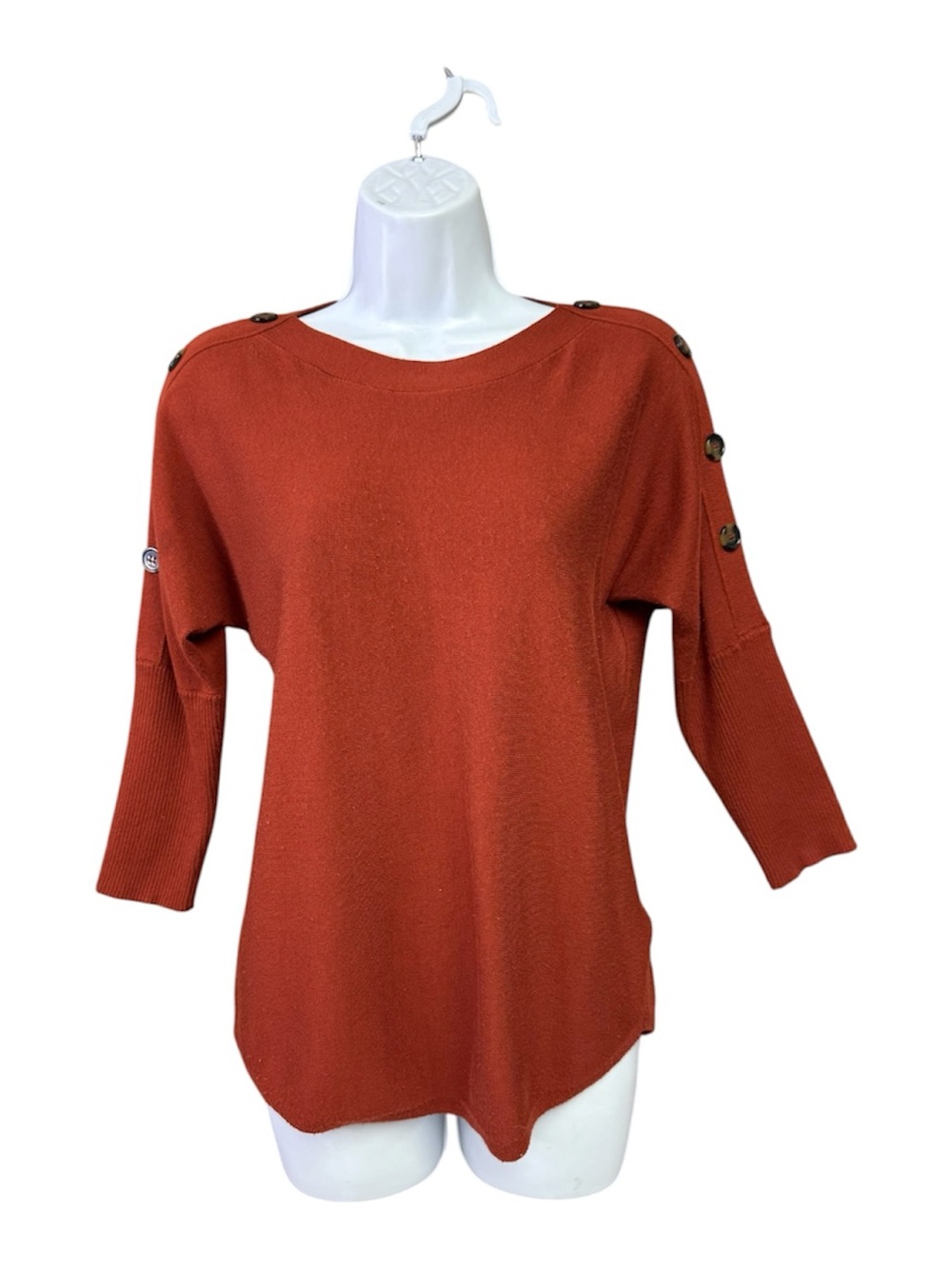 Cynthia Rowley Rust Button-Shoulder Knit Top size small